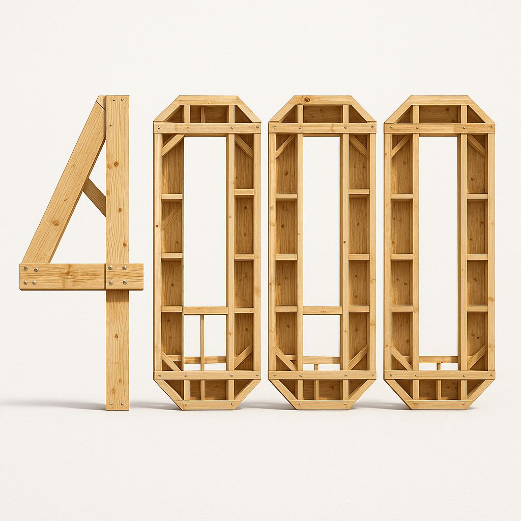 Wooden structure arranged to form the number 4000, marking a timber construction milestone for Sydenhams